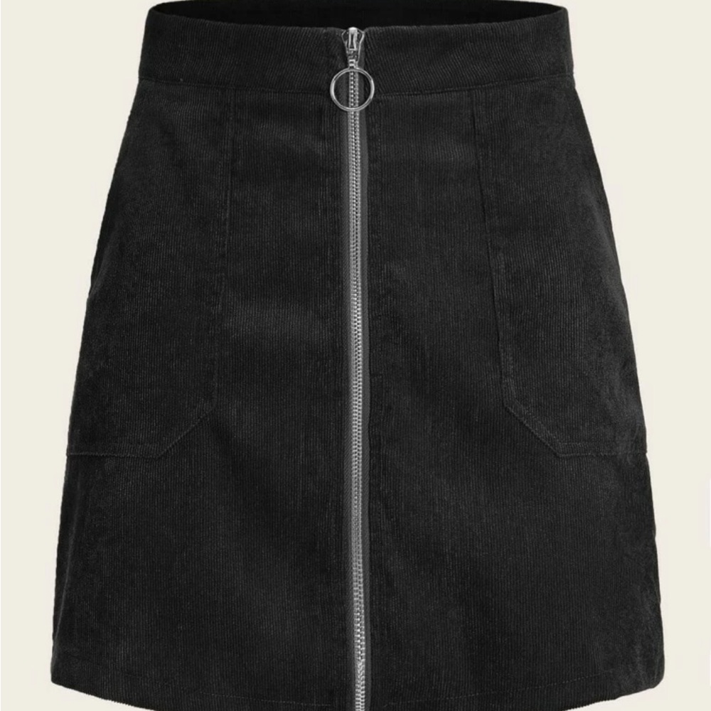 Black corduroy zip up skirt
